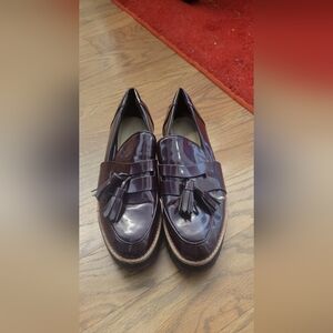 Zara Loafers Burgundy Sheen 6